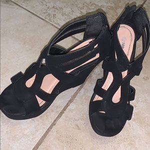 Black suede wedges